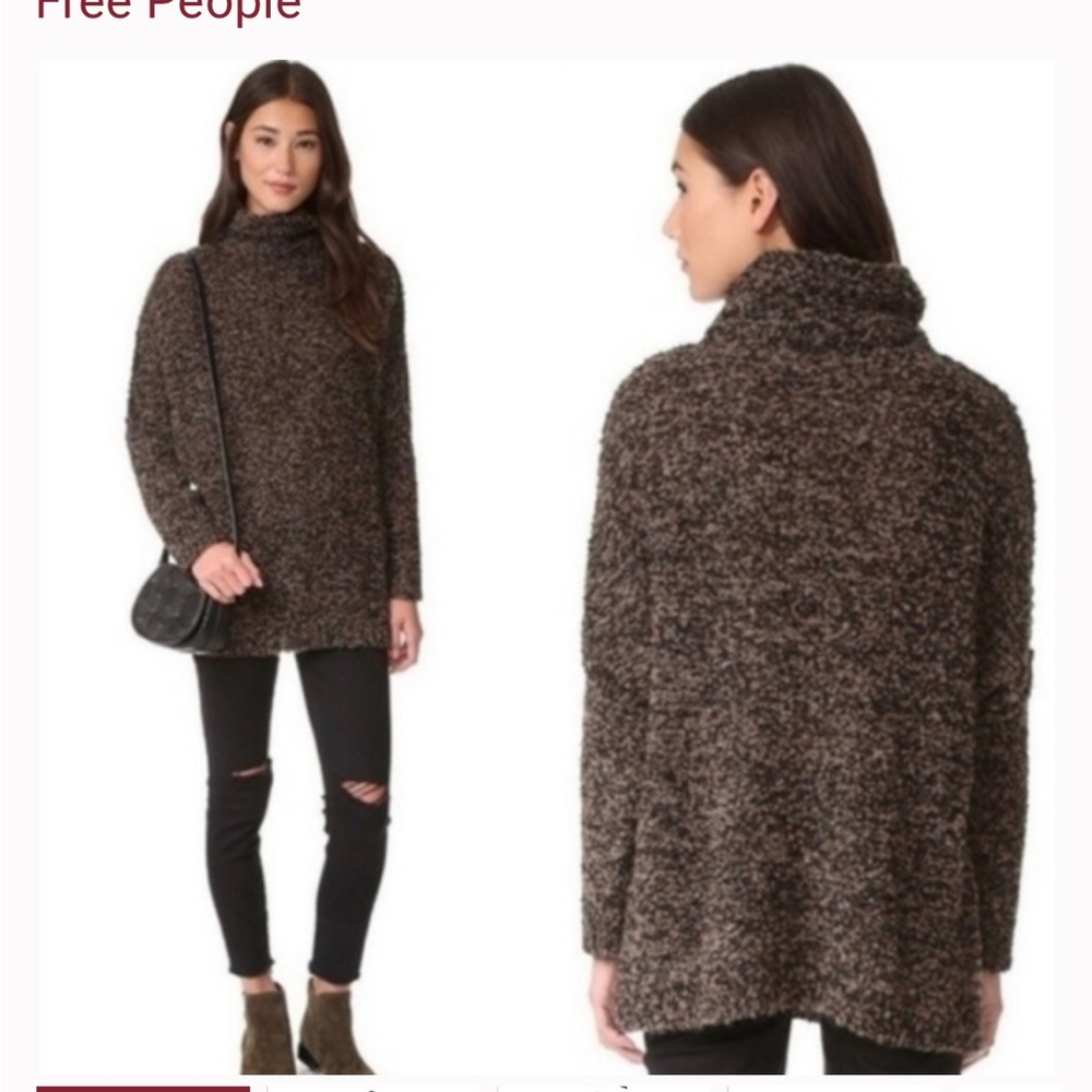 Free People size L Alapaca knit tunic sweater brown black